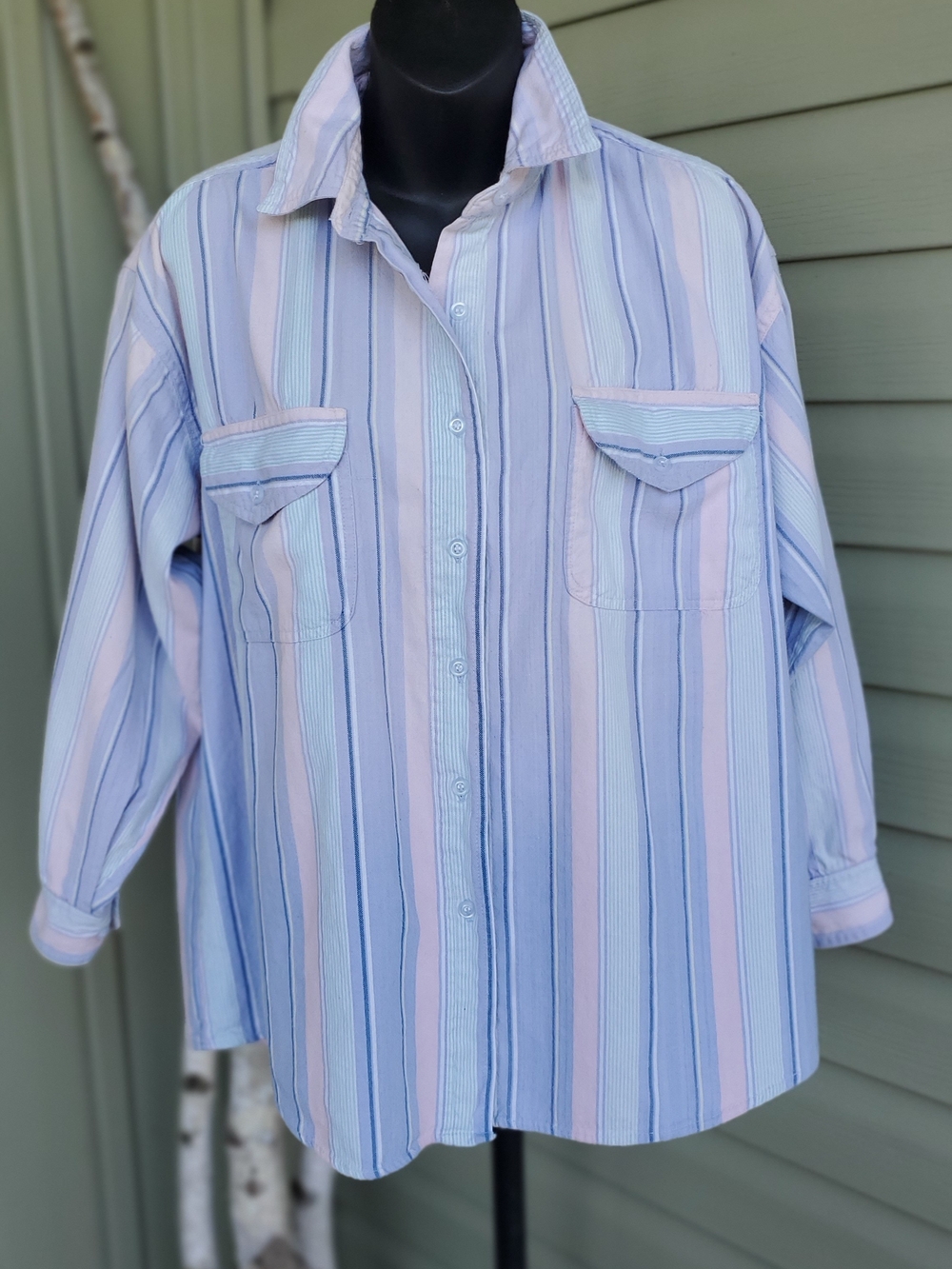 Vintage Cotton Oversized Shirt Periwinkle Blue & Pink & Purple